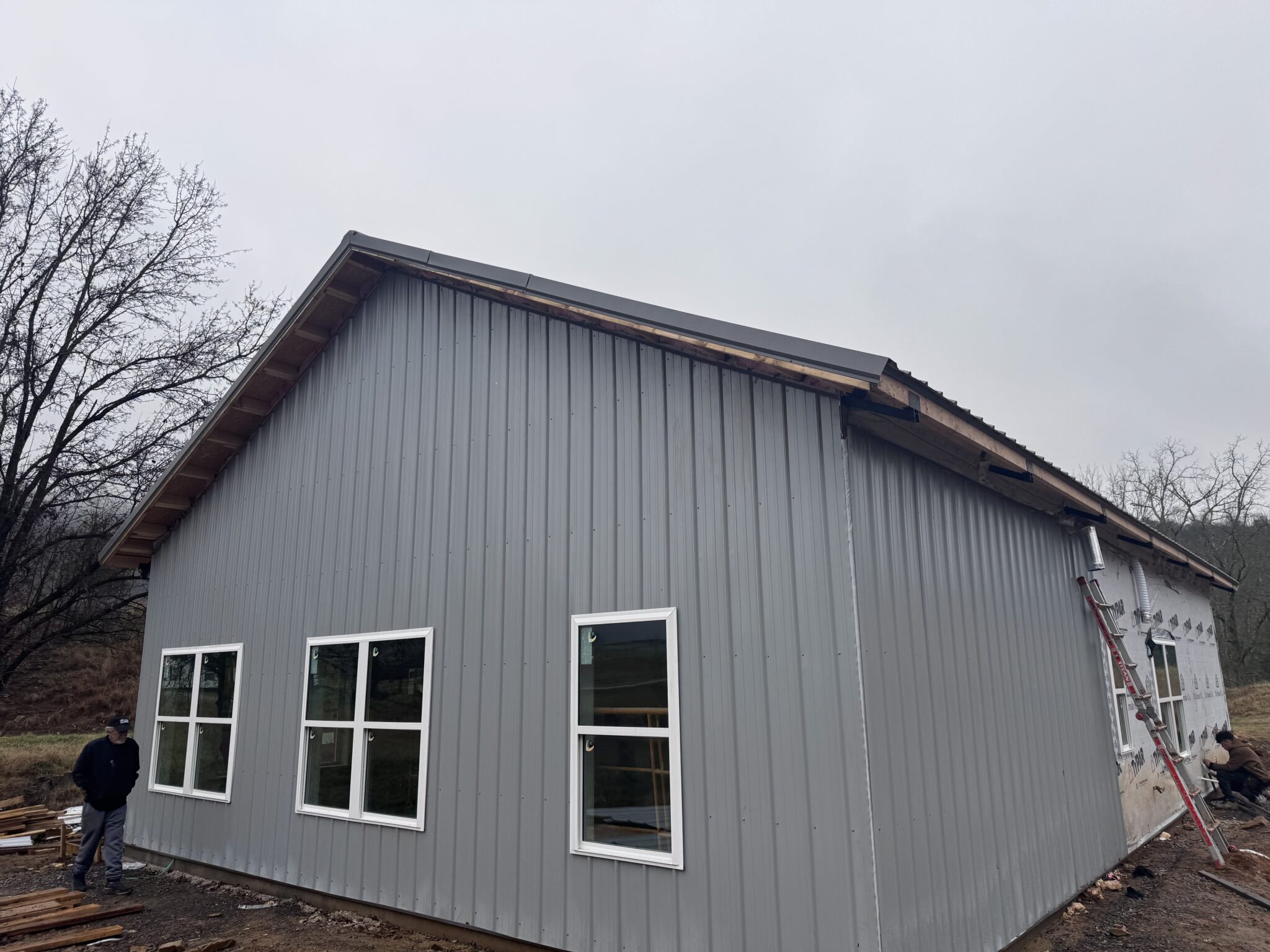 Metal building being built