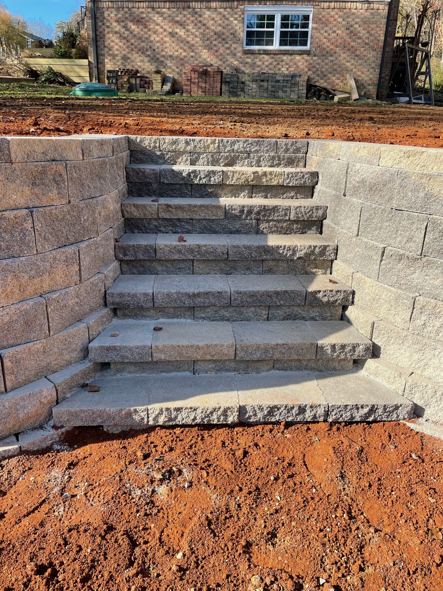 Stairs in block retaining wall